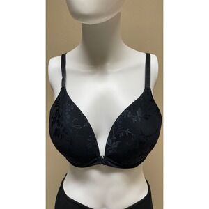 Olga Black Floral Jacquard Front Closure Plunge Bra Padded Sexy Chic Size 38B